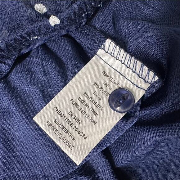 Tamara H. XL Navy Blue White Polka Dot Blouse Short Sleeve 100% Polyester - Picture 4 of 8